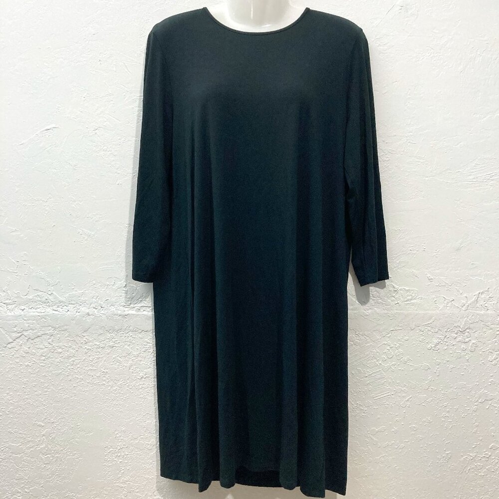 J. Jill Wearever Collection Black Knit Pullover Dress 3/4 Sleeve Minimalist M